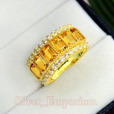 6X4 MM Octagon Natural Citrine Gemstone 925 Sterling Silver Wedding Ring For Her