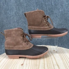 Marley Lilly Waterproof Duck Boots Womens 9 Brown Faux Leather Round Lace Up