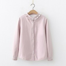 Camicie Ruffle Da Donna Calde Fodera In Pile Maniche Lunghe Button Spesse Preppy