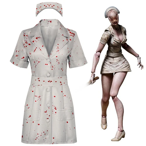Cosplay Silent Hill Nurse Dress Hat Halloween Scary Bloody Carnival Suit Costume - Picture 2 of 12