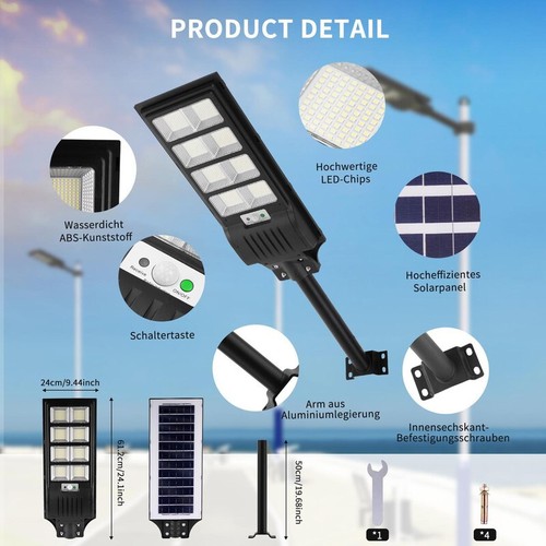 Luce solare 720LEDS con rilevatore di movimento lampada da esterno proiettore faretto LED luce - Foto 8 di 12