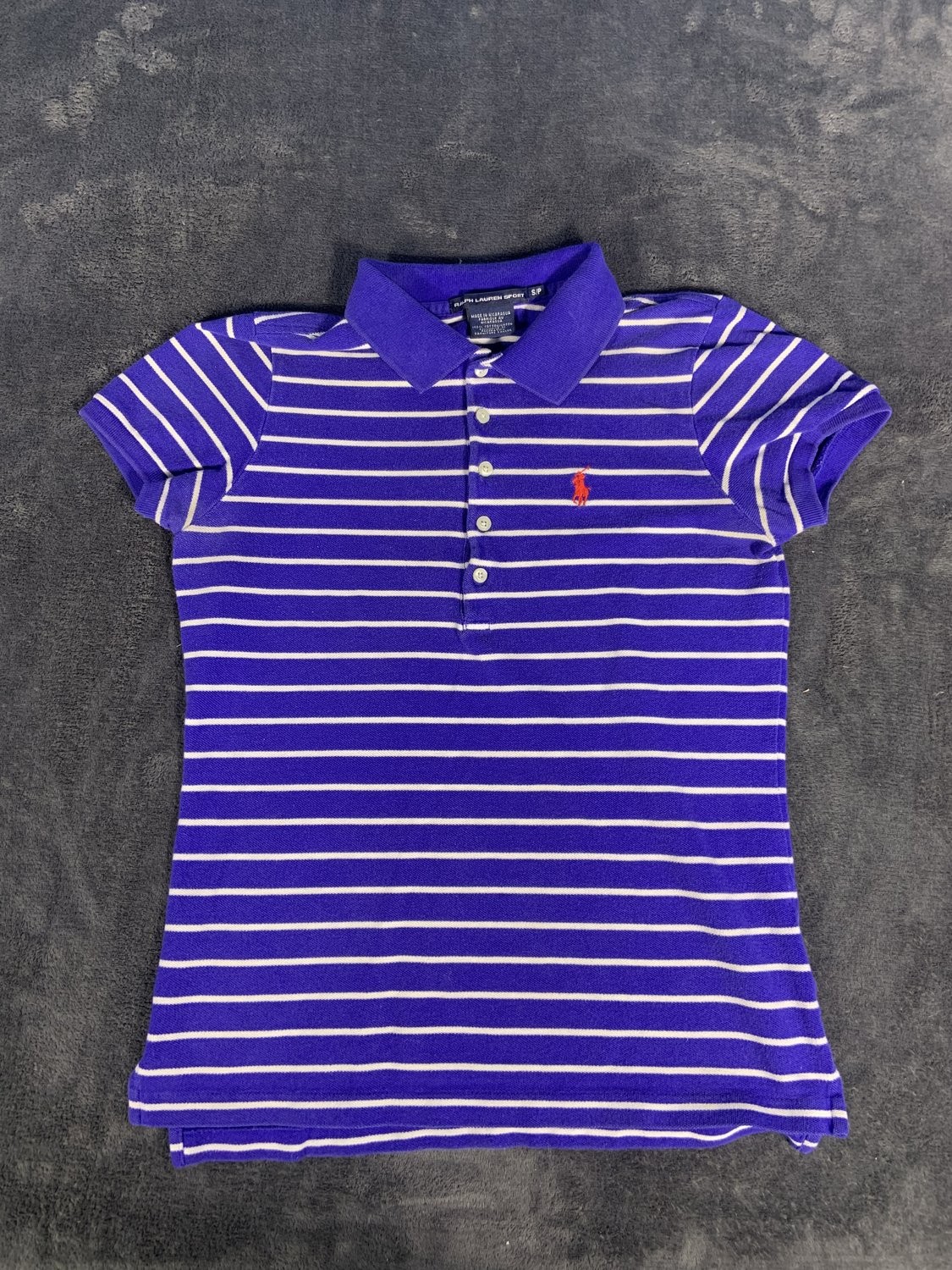 Ralph Lauren Sport Women's Size S Striped Polo Shirt Purple Pique Cotton Red