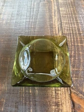 MCM Vintage Ashtray Green Glass Square