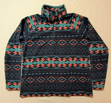 Eddie Bauer Fleece Sweatshirt Womens XL Blue Pink Aztec Pattern 1/4 Zip Pullover