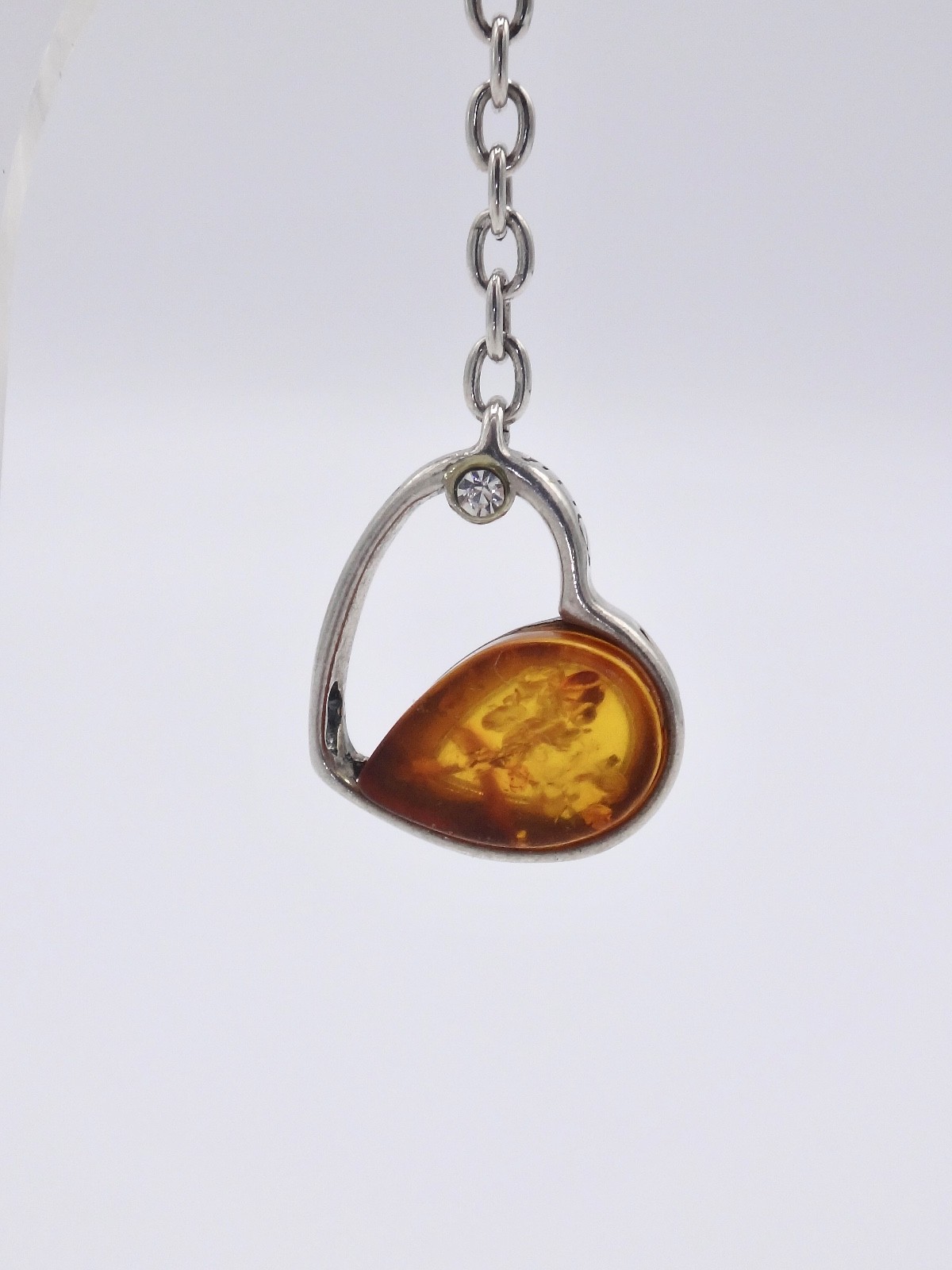 Solid Silver and Baltic Amber Heart Dangle Earrin… - image 1