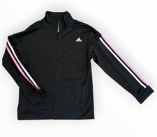 NWT Adidas Girls 3 Stripes Classic Track Jacket Size Large 14 Black/Pink