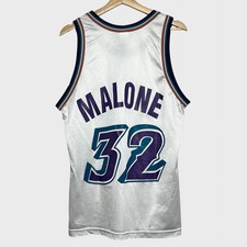 Vtg 1990s Champion Karl Malone Utah Jazz White NBA Basketball Jersey 40 Medium M