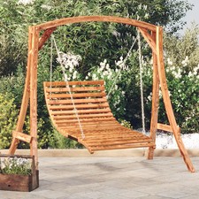 Wooden Swing Bed 176.5x101x169.5cm Solid Spruce Teak Finish Curved Frame 110kg.