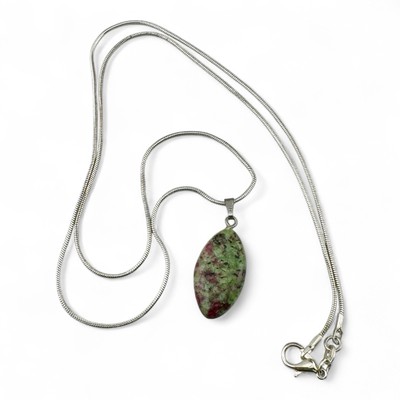 Schöne 925 Silber 24'' Kette mit Rubin Fuchit Stein Anhänger Halskette