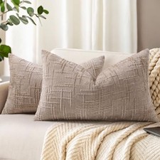 Spring Chenille Throw Pillow Covers 12x20 Set of 20" x 12" Pack of 2 Oatmeal