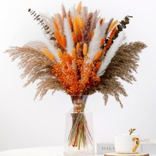 120Pcs Orange Dried Pampas Grass Bouquet, 17'' Natural Baby's Breath, Bunny Tail