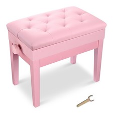 Adjustable Piano Keyboard Bench Stool with Storage PU Leather Padded Seat Pink