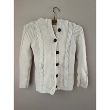 Kids Cable Knit Button Front Hooded Cardigan Sweater Cream L 6x Cozy