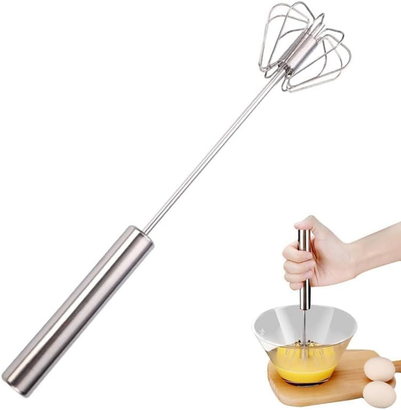 Fouet semi-automatique en inox rotatif pour émulsionner sans électricité