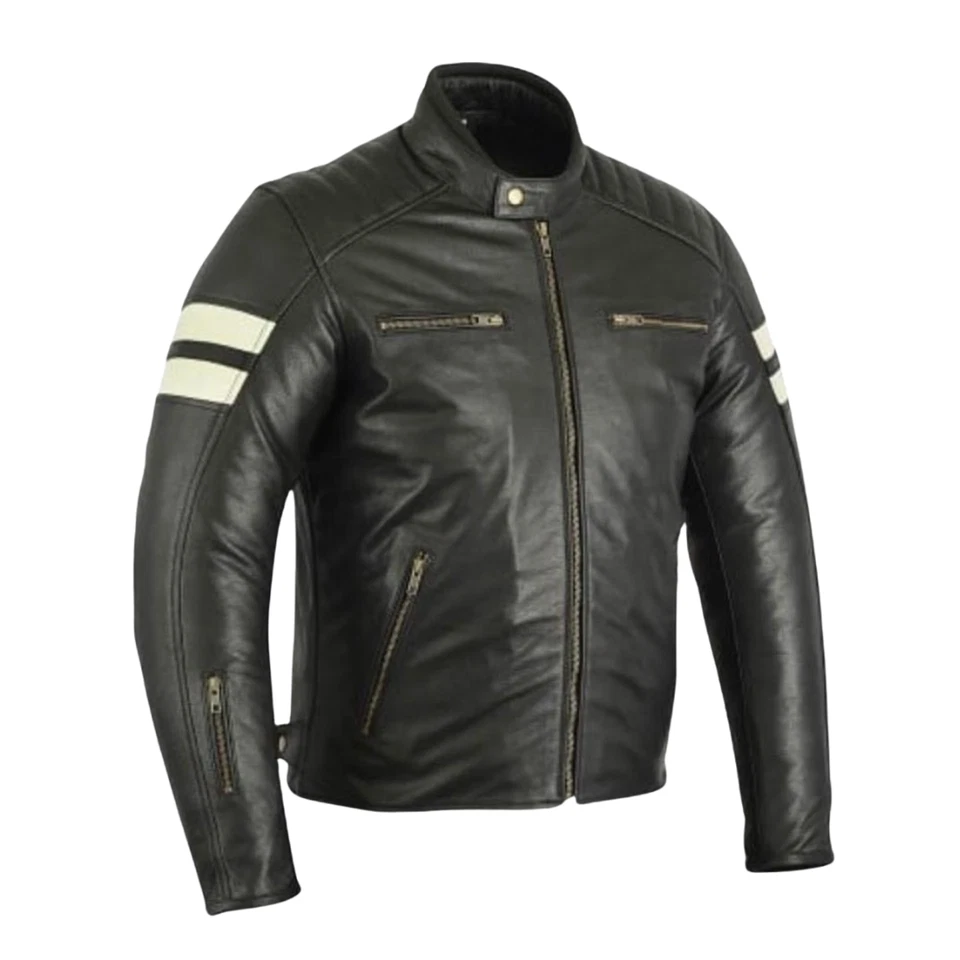 Moto Chaqueta Hombre Chaquet Cuero CE Protectores Negro Motociclista invierno - Imagen 3 de 4
