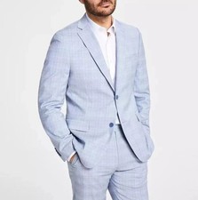 Alfani Mens Slim Fit Stretch Plaid Suit Jacket - Light Blue - 38S
