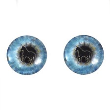Pair Blue Unicorn Silhouette Glass Eyes Jewelry Taxidermy Flatback Cabochons