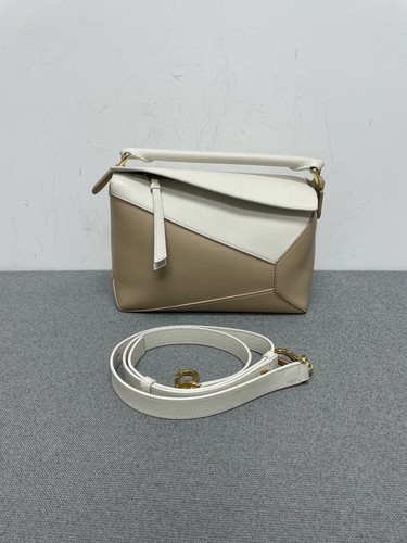 Loewe Puzzle Edge Small White&Beige Leather Crossbody Bag with GoldTone Hardware