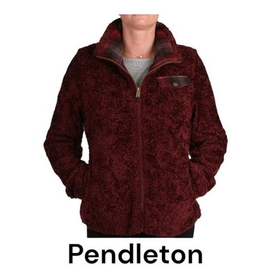 Pendleton womens medium red burgundy zip up jacket schaket warm cozy fall plaid