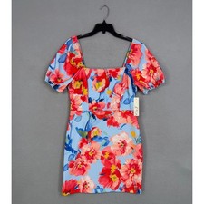 Eliza J Sheath Dress Womens 12 Blue Floral Puff Sleeve Square Neck Cottagecore