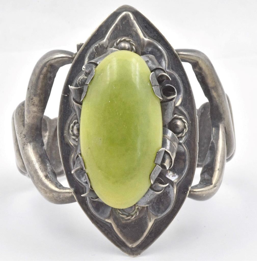 Antique Solid Silver & Mottled Green/Yellow natur… - image 1