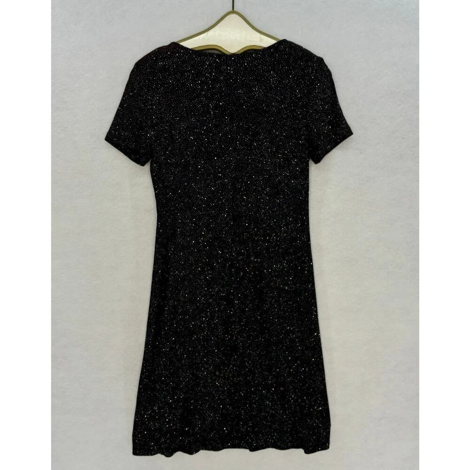 Vestido Midi Vintage Negro Brillante Brillo Manga Corta Fiesta Cóctel Talla 10 Foto 3 de 4