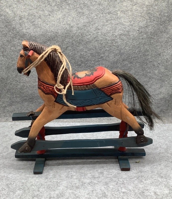 VINTAGE HANDMADE WOODEN RARE ROCKING HORSE. 14x13 inch