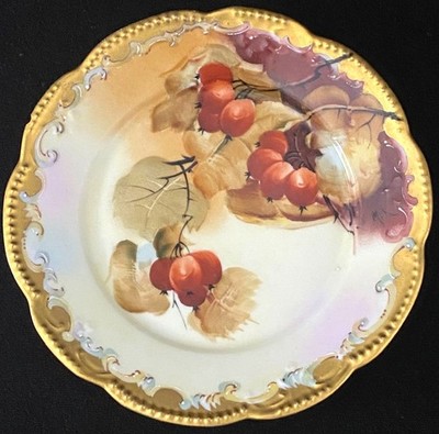 Pickard AK France Hand-Painted Porcelain Saucer W/ Crab Apples Gold Trim 6''