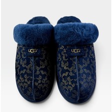 UGG Scuffette II Metallic Conifer Slippers Womens 11 Navy Blue Gold New