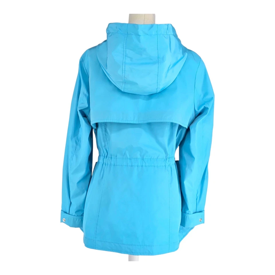 Chaqueta cortavientos con capucha 2K Betsey Johnson para mujer L azul forrada de leopardo cremallera Foto 3 de 4