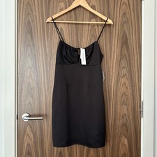 Topshop Black Satin Bow Tie Ruched Front Cami Strappy Mini Dress UK 8 NEW £29