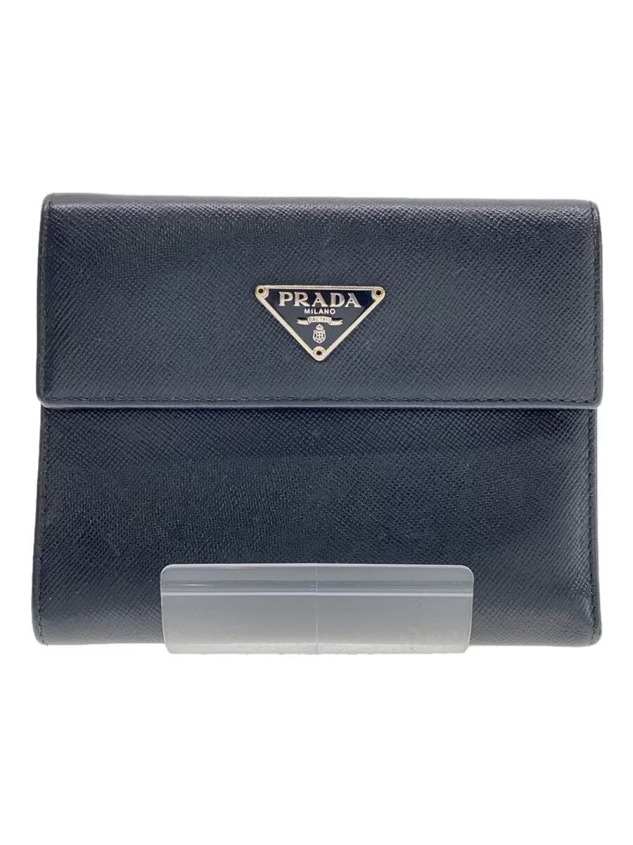 PRADA Bi-fold Wallet Leather BLK Women's
