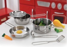 8 Pcs Kidkraft Toy Metal Pots Pans Utensils Play Set Kitchen Cookware
