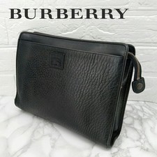 Burberrys Clutch Bag Leather Black Men's Excellent From Japan