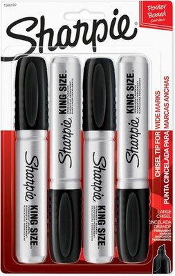 Sharpie King Size Permanent Markers, Chisel Tip, Black, 4-Count
