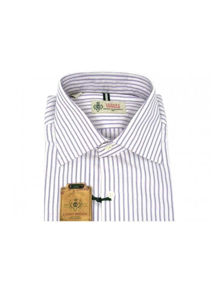 Luigi Borrelli Camicia uomo Mod. Oxford Slim Righe Viola - Immagine 2 di 2