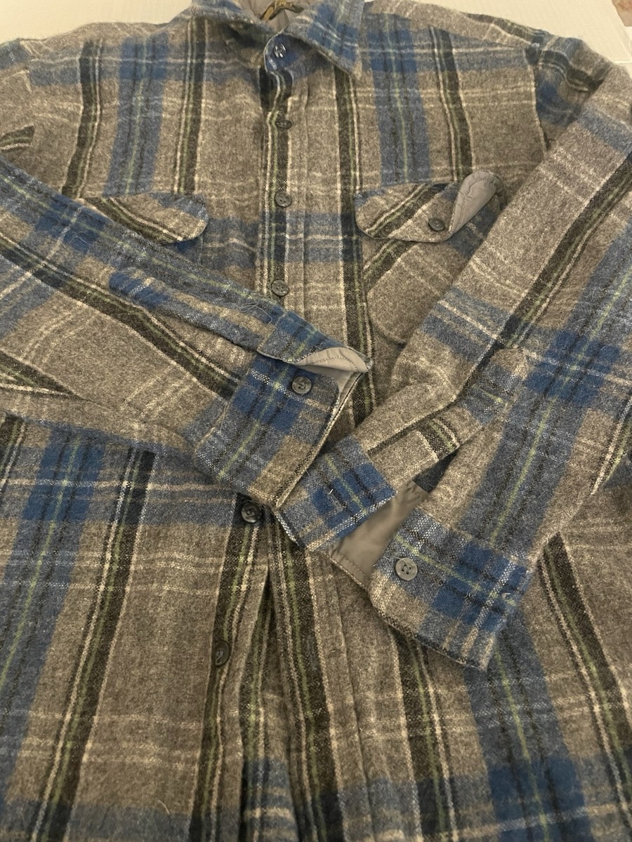 Vintage 80s Men's Pine Hill Wool Plaid L/S Shirt XL Button Up Indigo & Gray EXC! View 2