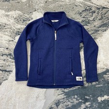 The North Face Fleece Jacket Girls Medium Navy Blue Logo Full Zip Sherpa Lined