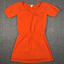 J.Crew Women’s XS Orange Gauze Dress V Neck Short Sleeve Gathered Waist