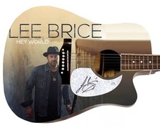 Lee Brice Hey World Album Lp CD Signed Graphics 1/1 Acoustic Guitar ACOA