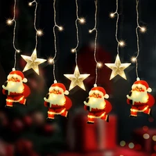 Christmas Window Lights 10ft Battery Operated Santa Stars Hanging Ornaments