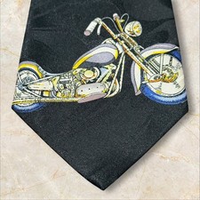 Vtg. 1980s Steven Harris Men's Necktie Black Polyester Motorcycle Tie 3 7/8 X 58