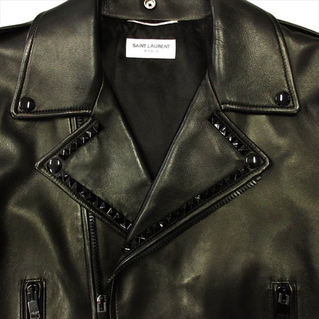 Saint Laurent Paris Borchie Tutto Nero Doppio Cavaliere Giacca Pelle Uomo 52