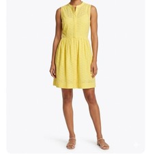 J. Crew Yellow Eyelet Sleeveless Fit & Flare Dress Cotton Button Down Women's 8