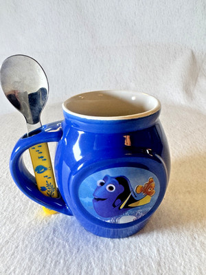 Disney Pixar Finding Nemo Dory Ceramic Mug w/ Spoon Blue Kids Cup