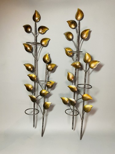 Metal Wall Sconce Leaf Pattern Tealight/Votive Candle Wall Decor w/6 Candles - Picture 5 of 11
