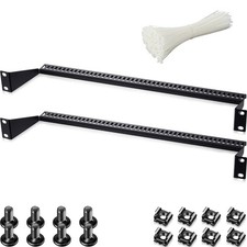 2 Pcs 1U Horizontal 19 Inch Rack Mount Cable Management Support Bar black
