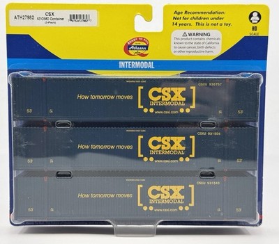HO Athearn RTR 27982 CSX 53  CIMC Intermodal Container (3-Pack) CSXT BRAND NEW