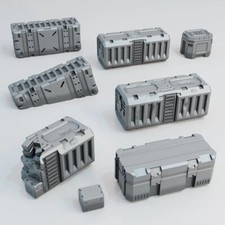 Shipping Container and Sci Fi Cargo Pack of 8 - 28mm - 32mm 3D Printed in Grey