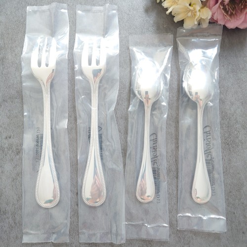 Christofle Perles BRAND NEW 4pcs Silverplate Flatware Coffee Spoon Cake Fork - Picture 10 of 19